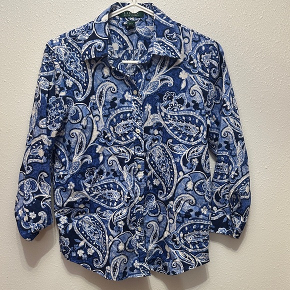 Lauren Ralph Lauren Tops - Lauren Ralph Lauren Blue and White Paisley Shirt  size m